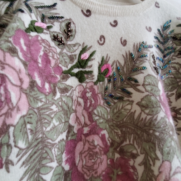Vintage Magnolia beautiful tatto like pattern print sweater S - Picture 4 of 5